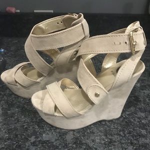 GUESS suede nude wedge